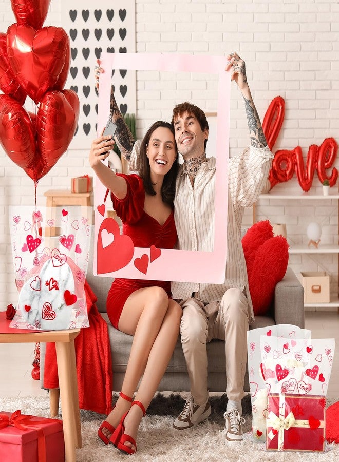 Qilery 50 Pcs Valentine‘s Day Heart Clear Gift Bag 9 x 12 Inches Plastic Merchandise Bag Valentine Plastic Shopping Bag Transparent Gift Wrap Bags for Party Favors Small Business Supplies - Image 5